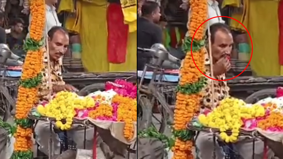 थूक लगाकर फूल माला तैयार करने का वीडियो वायरल