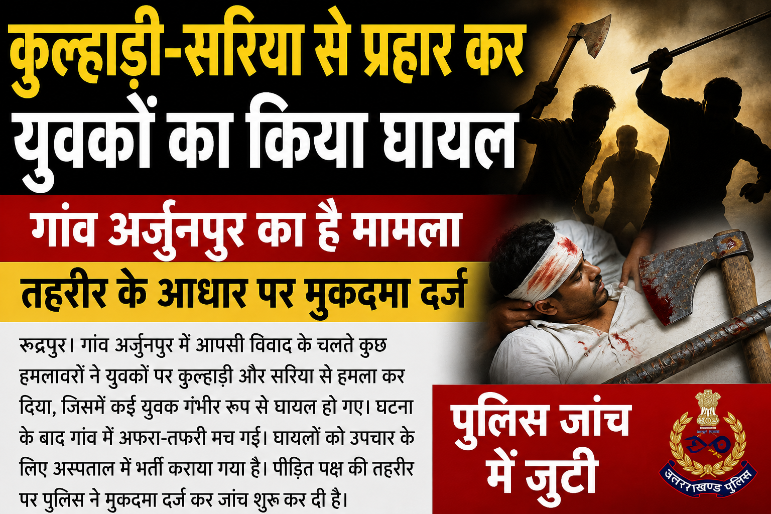 कुल्हाडी-सरिया से प्रहार कर युवकों का किया घायल तहरीर के आधार पर मुकदमा दर्ज