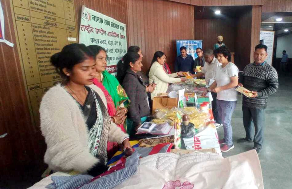 राष्ट्रीय ग्रामीण आजीविका मिशन के तहत लगाए गए स्लॉट में की गई उत्पादन की प्रदर्शनी