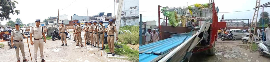 सीलिंग भूमि पर बैठे दुकानदारों को हटाने पहुंची प्रशासन की टीम   प्रशासन की सख्ती के बाद टाइल्स व्यापारियों ने खुद खाली की दुकानें